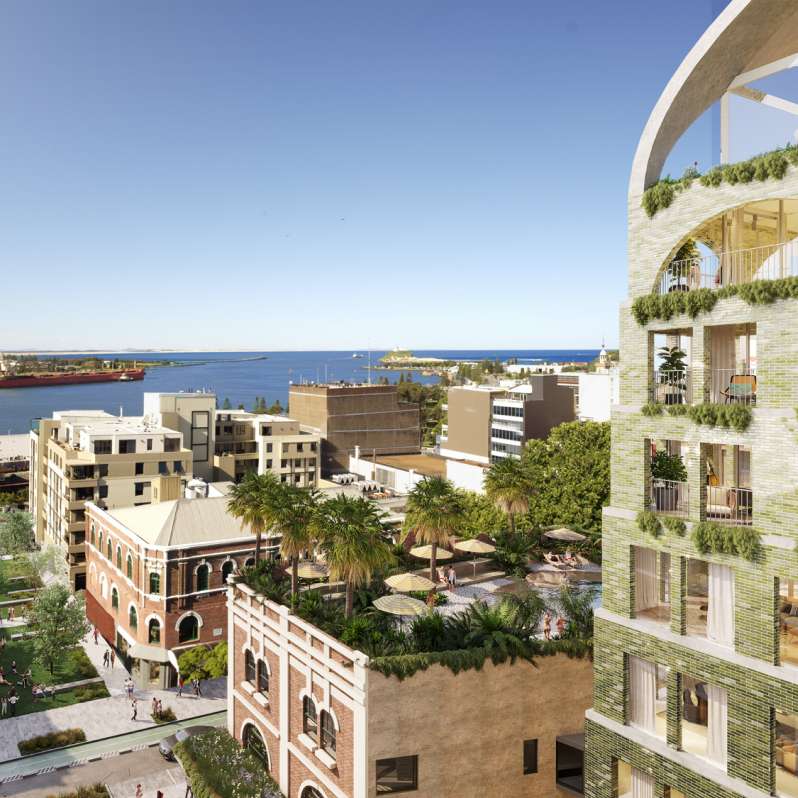 Bluebell in the foreground overlooking Civic’s rooftop and north to the Port of Newcastle