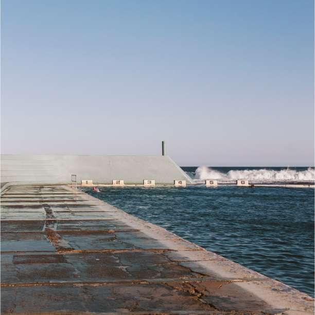 Close up of diving blocks at Newcastle Ocean Baths